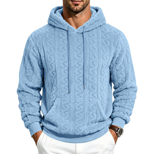 Herren Teddy-Fleecepullover mit Zopfmuster, Kapuze und Kängurutasche Shop Nory