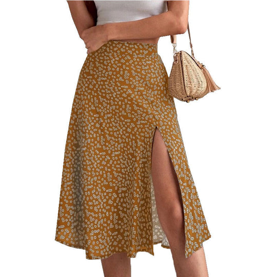 Damen Midi-Rock mit seitlichem Schlitz und floralem Muster
