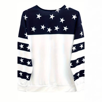 Damen lässiger Sweatshirt mit Sternen-Design und Flaggenmotiv