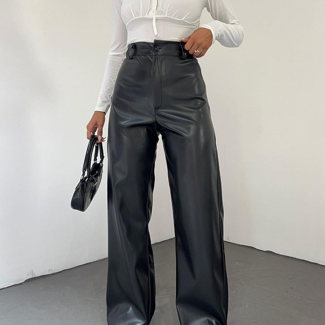 Damen Weite High-Waist-Hose aus Satinoptik mit weitem Bein Shop Nory