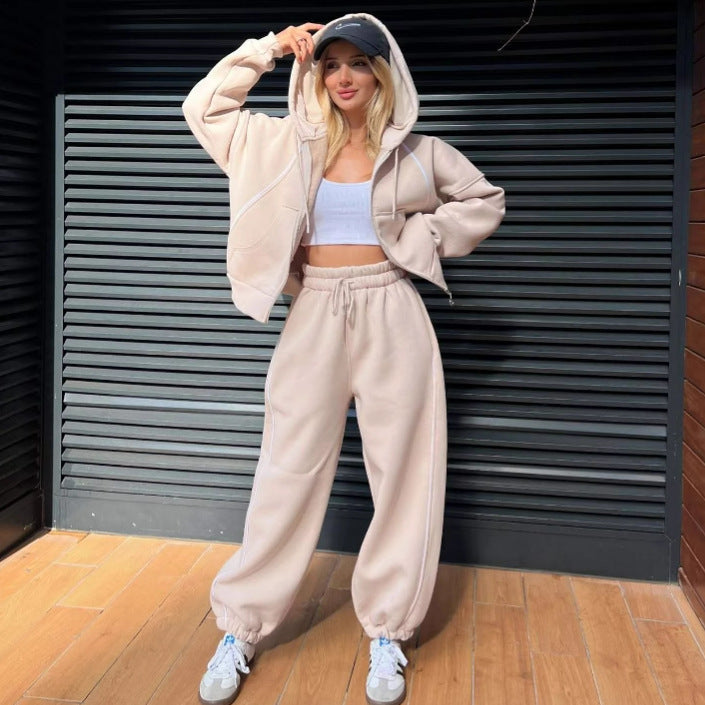Damen weite Jogginghose mit hohem Bund und kontrastierendem Seitenstreifen Shop Nory