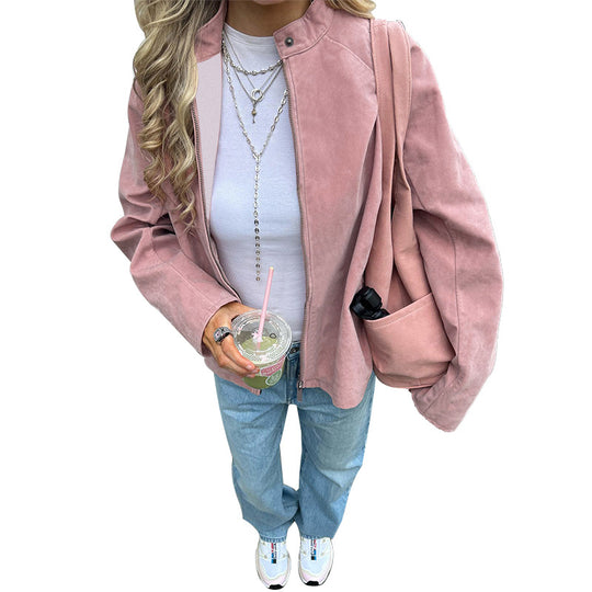 Damen Oversized Canvas-Übergangsjacke mit Stehkragen, Reißverschluss und großen aufgesetzten Taschen Shop Nory