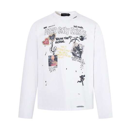 Herren Langarmshirt mit Print-Collage, Distressed‑Details und Relaxed‑Fit Shop Nory