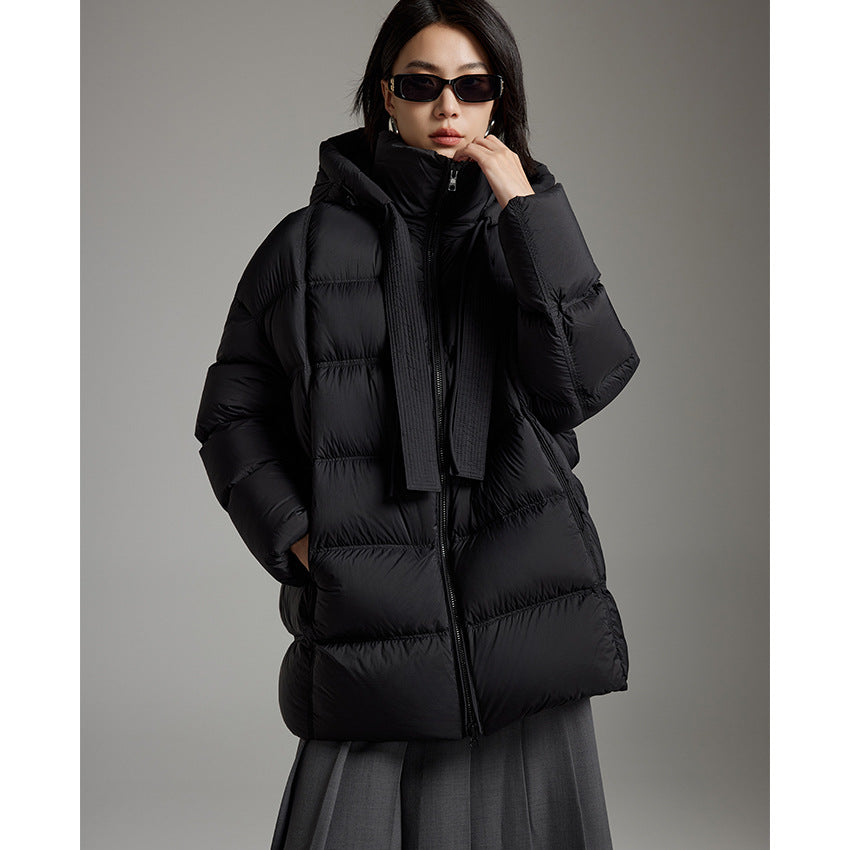 Damen Steppige wärmende Daunenjacke mit Kapuze und weiter Silhouette Shop Nory