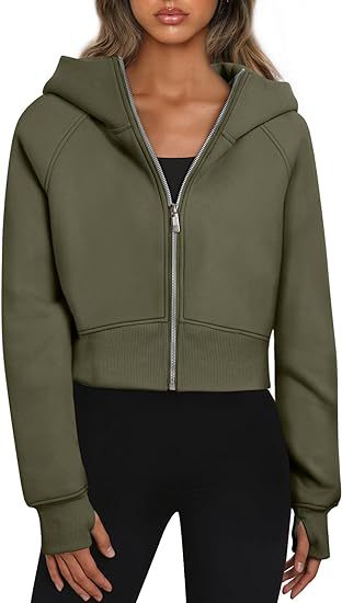Damen cropped Kapuzenjacke mit durchgehendem Reißverschluss