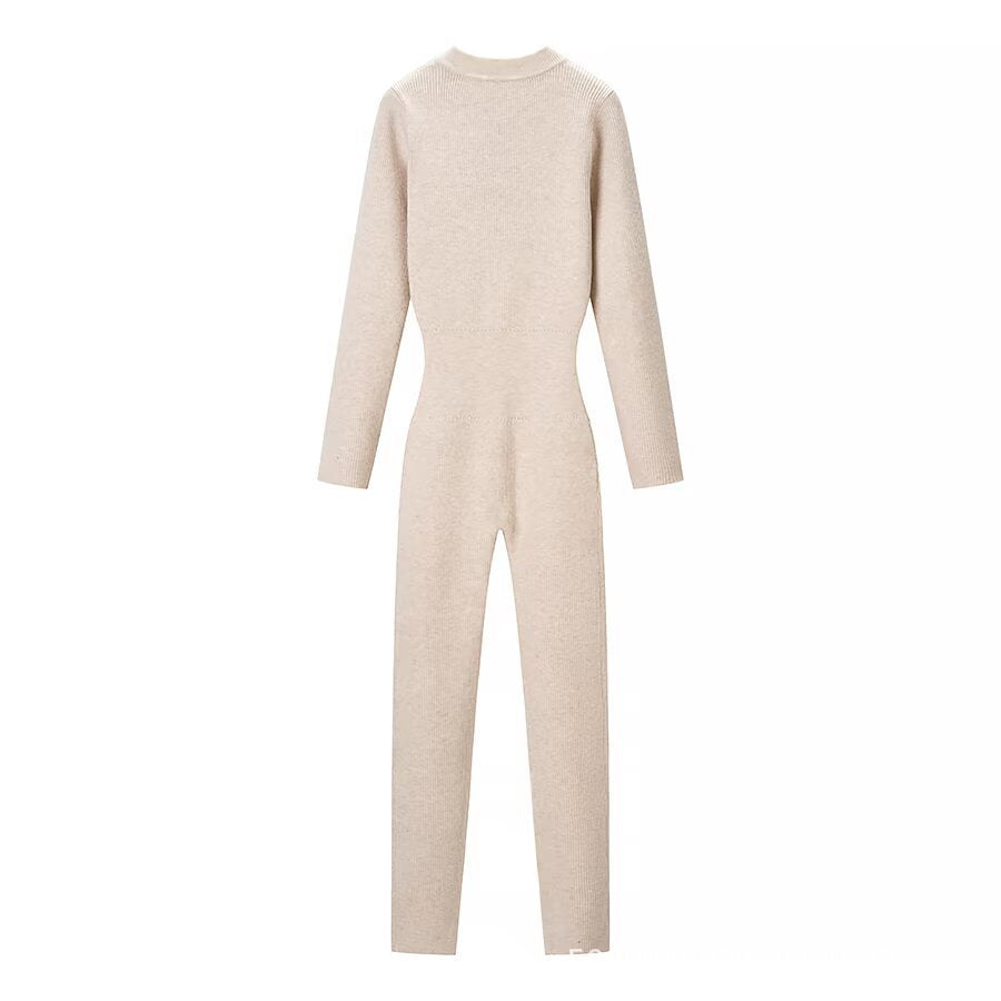 Damen Figurbetonter Strick-Overall mit Stehkragen und Frontreißverschluss Shop Nory