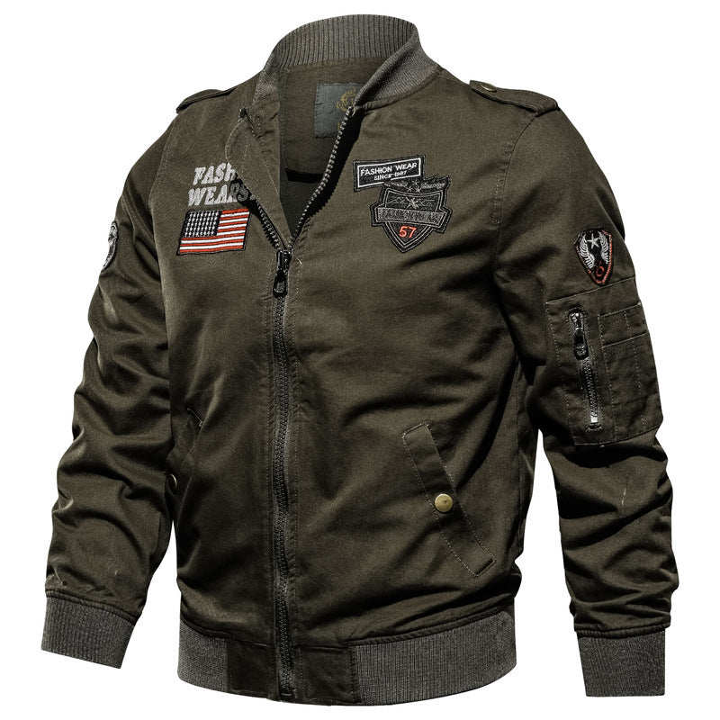Herren Canvas-Bomberjacke im Pilotenstil mit Patch‑Applikationen und Utility-Taschen Shop Nory