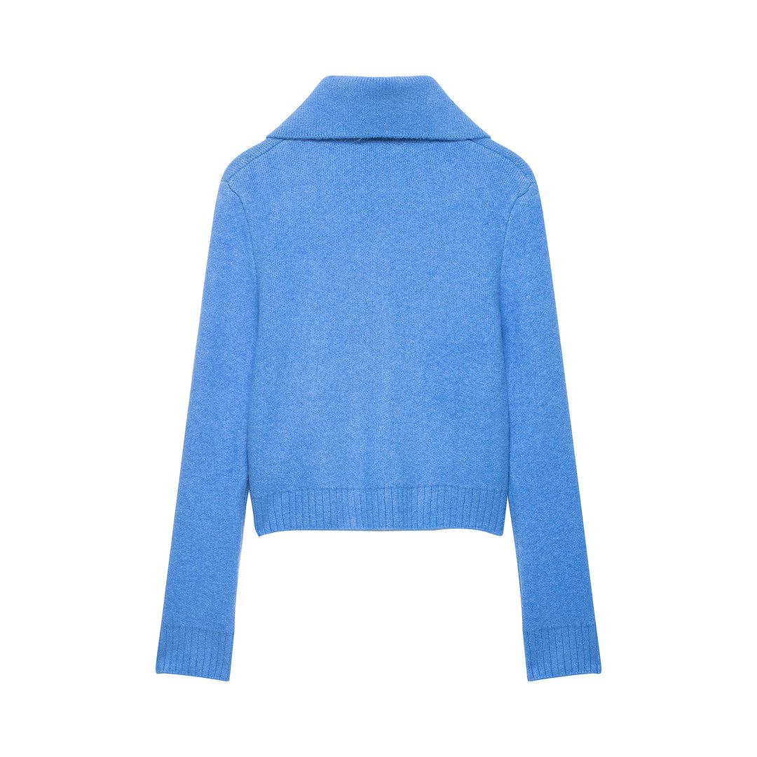 Damen Grobgestrickte Kurzjacke mit Reißverschluss, weitem Kragen und geripptem Saum Shop Nory