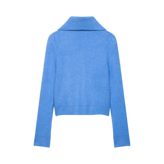 Damen Grobgestrickte Kurzjacke mit Reißverschluss, weitem Kragen und geripptem Saum Shop Nory