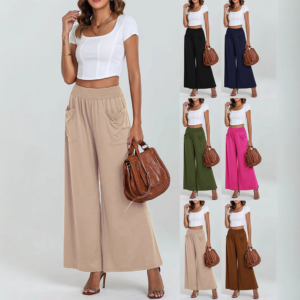 Damen Weit geschnittene Palazzo-Hose mit elastischem Bund und praktischen Taschen