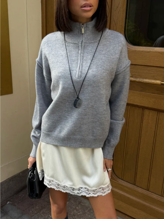 Damen Bequemer Halbreißverschluss Pullover Shop Nory
