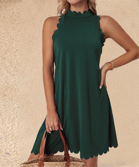 Damen ärmelloses Kleid mit Scalloped-Ausschnitt und fließendem Schnitt