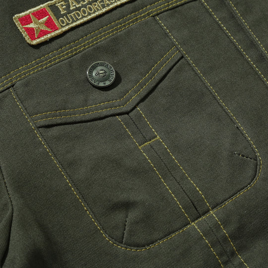 Herren Robuste Canvas-Fieldjacke im Military-Worker-Stil mit Brustpattentaschen und Zier-Patches Shop Nory