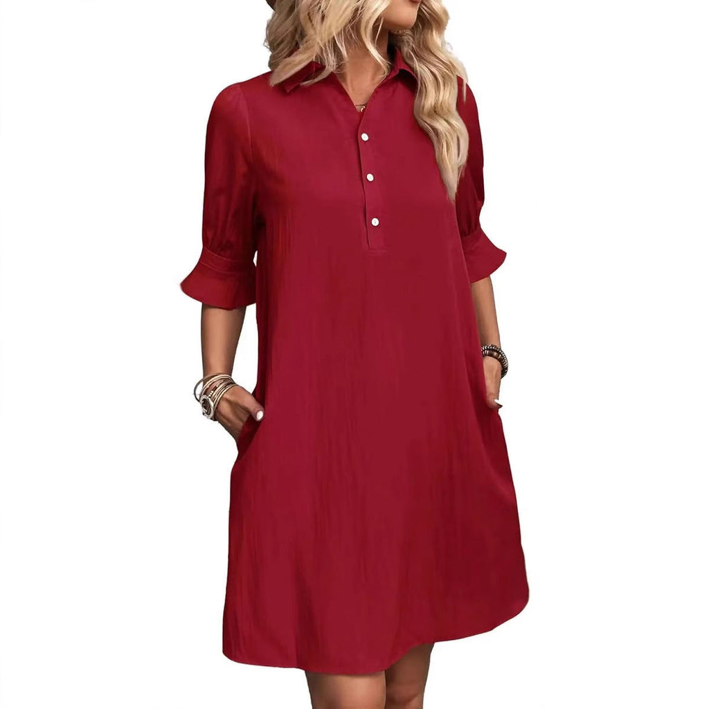 Damen lässiges Hemdkleid mit kurzen Ärmeln und praktischen Taschen