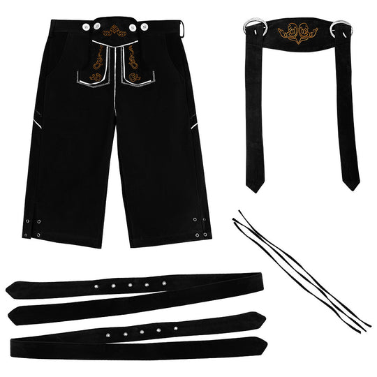 Herren nan traditionelle bayerische Trachtenlederhose knielang mit bestickten Hosenträgern Shop Nory