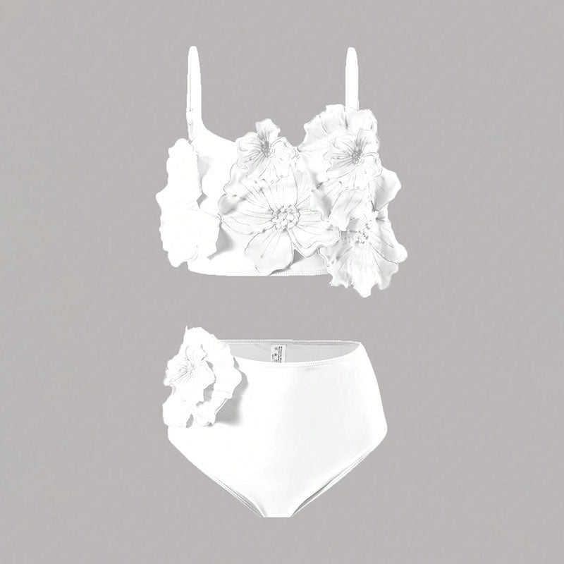 Damen Bikini-Set mit floralem 3D-Design und hochgeschnittenem Unterteil
