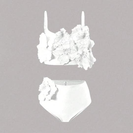 Damen Bikini-Set mit floralem 3D-Design und hochgeschnittenem Unterteil