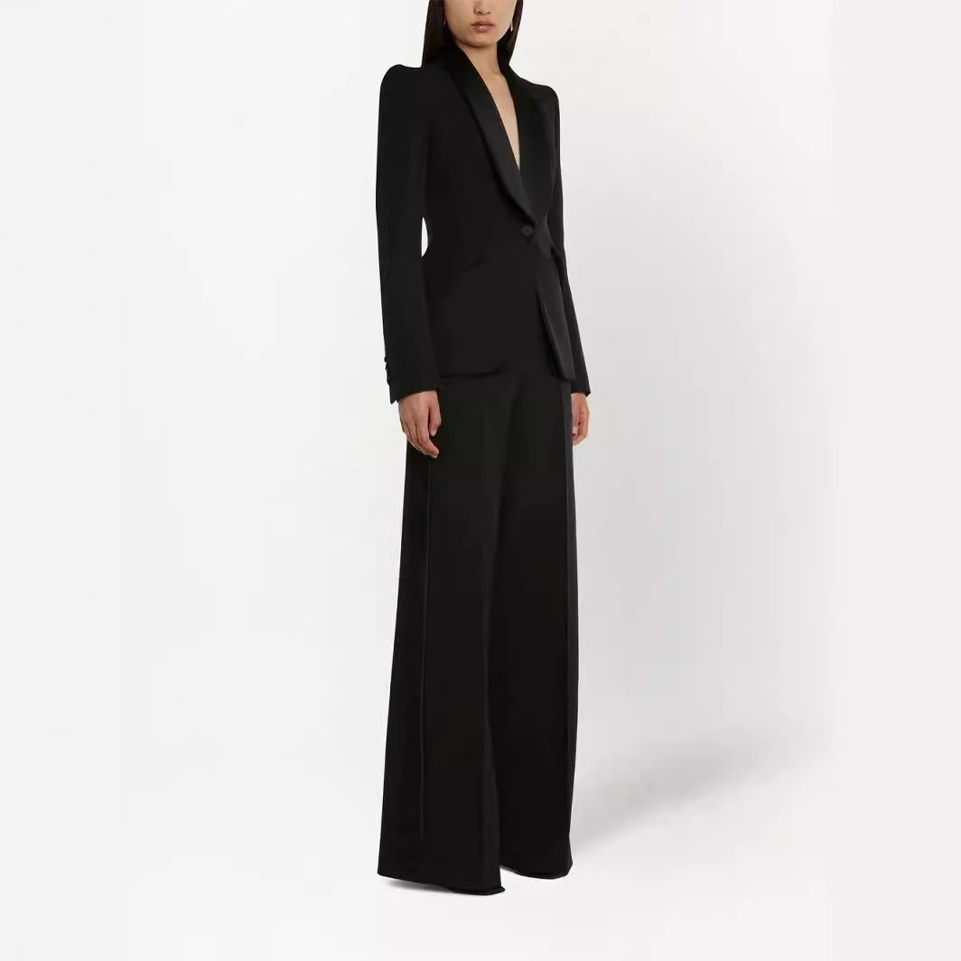 Damen Elegantes Smokingset im Tailoring mit tailliertem Einreihblazer und weiter Palazzohose Shop Nory