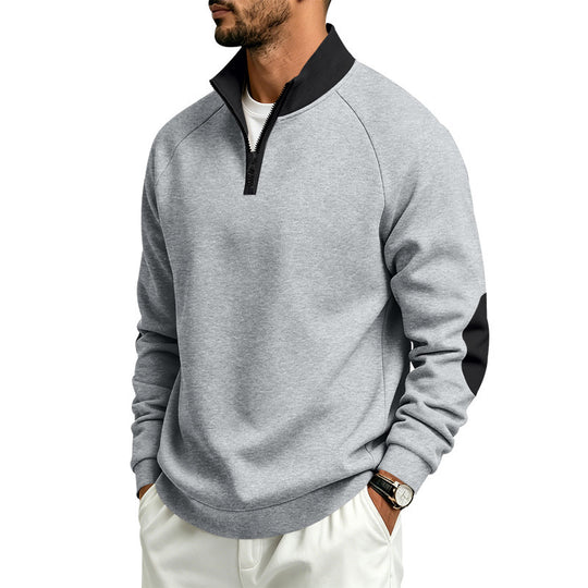 Herren Sweatshirt mit Halbreißverschluss, Kontrastkragen und Ellbogen-Patches Shop Nory