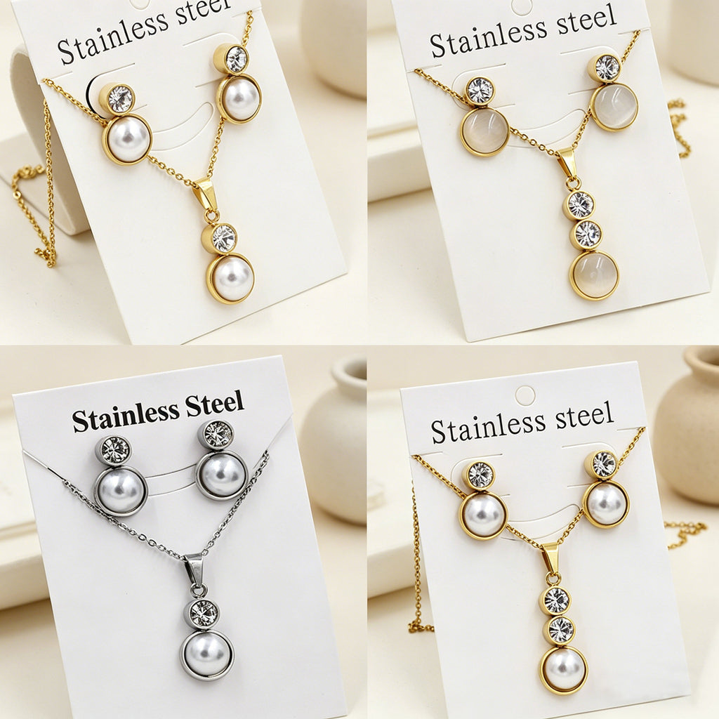 Damen Schmuckset mit zartem Perlenanhänger und funkelndem Zirkonia Shop Nory