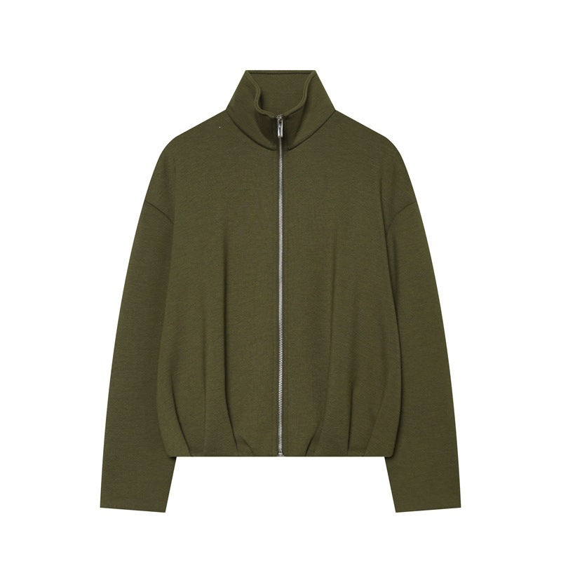 Damen Boxy Cropped Stehkragen‑Strickjacke mit durchgehendem Reißverschluss und überschnittener Schulter Shop Nory