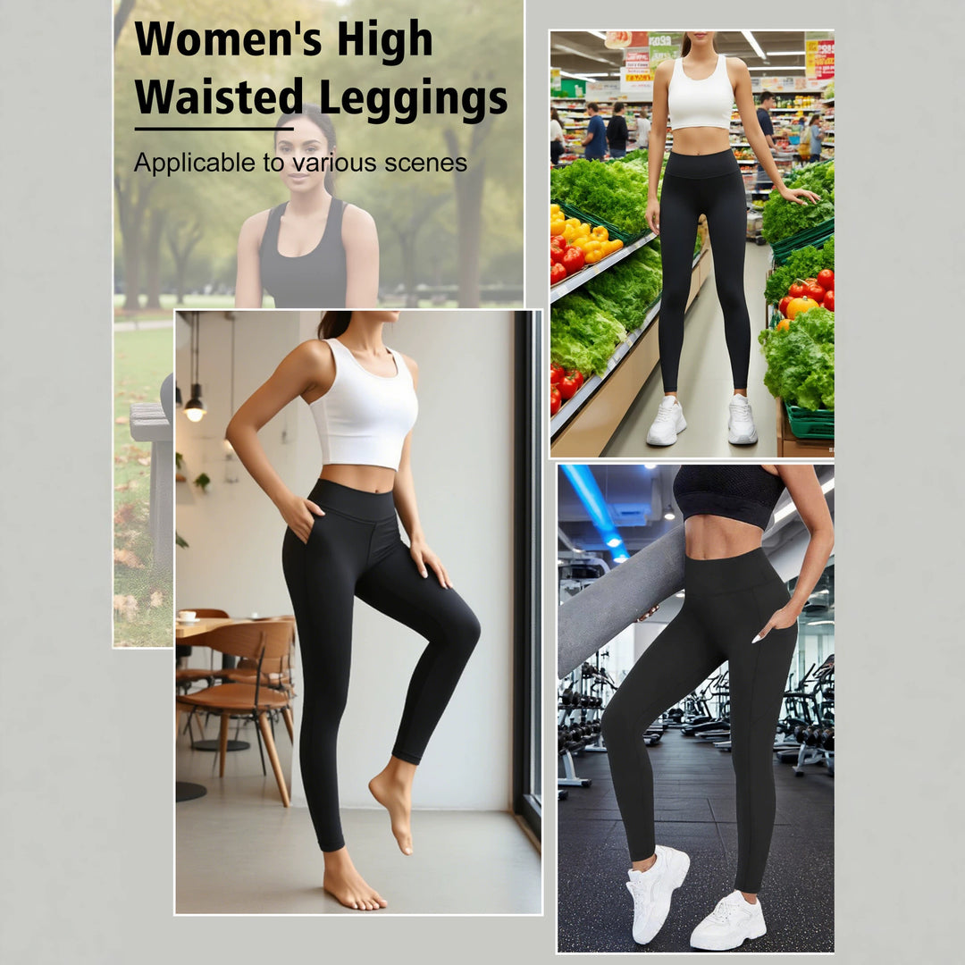 Damen High-Waist Sportleggings mit seitlicher Handytasche und formendem Kompressionsstoff Shopy Nory