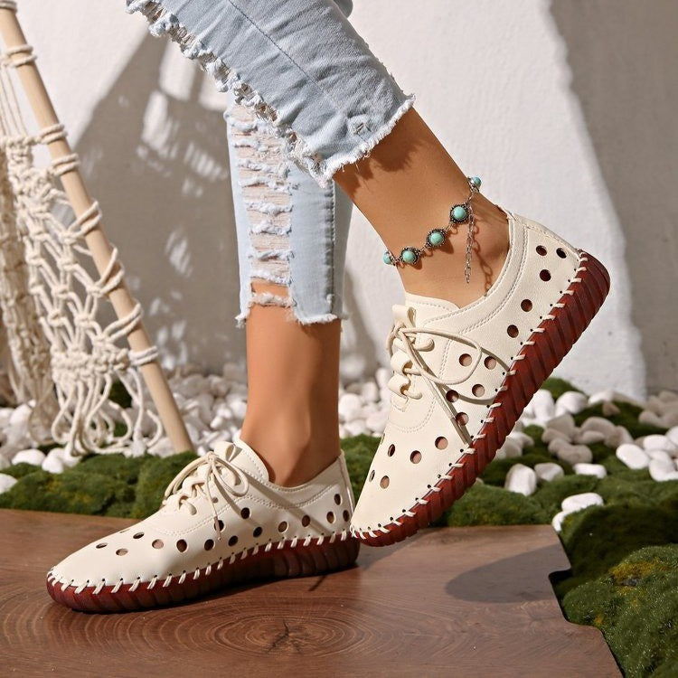 Damen Freizeit-Schnürschuhe mit atmungsaktiver Loch-Detailgestaltung