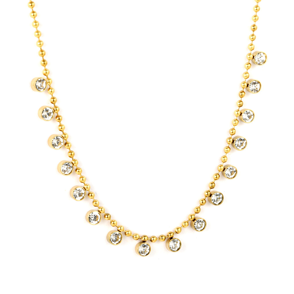 Damen zarte Halskette mit funkelnden Kristallen und eleganten Perlenakzenten Shop Nory