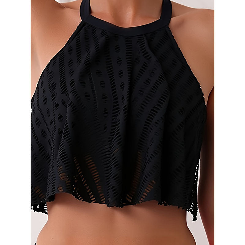 Damen Crop-Top Bikini mit luftiger Häkelstruktur