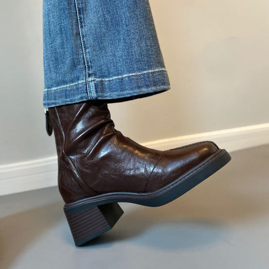 Damen Stiefeletten mit dickem Absatz und Reißverschlussverschluss