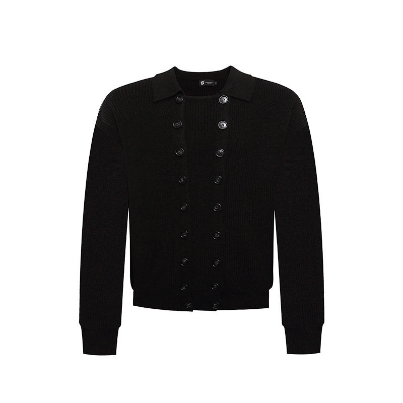 Herren Doppelreihige Strickcardigan mit Hemdkragen und Rippbündchen Shop Nory