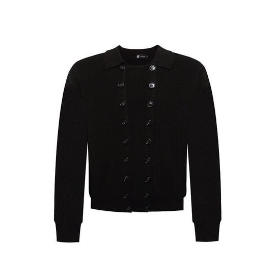 Herren Doppelreihige Strickcardigan mit Hemdkragen und Rippbündchen Shop Nory