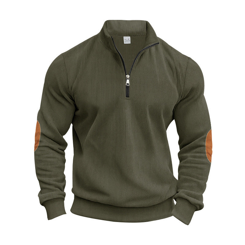 Herren Strickpullover mit modernem Reißverschluss und eleganten Ellbogenpatches