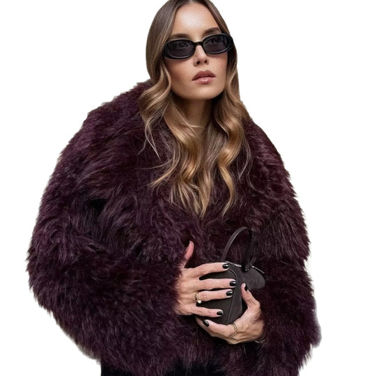 Damen Kurze Boxy-Plüschjacke im Shaggy-Look mit fallendem Revers Shop Nory