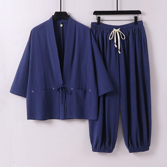 Unisex Lockeres Kimono-Loungewear-Set aus atmungsaktivem Baumwollmix mit Kordelbund und gerafften Knöcheln Shop Nory