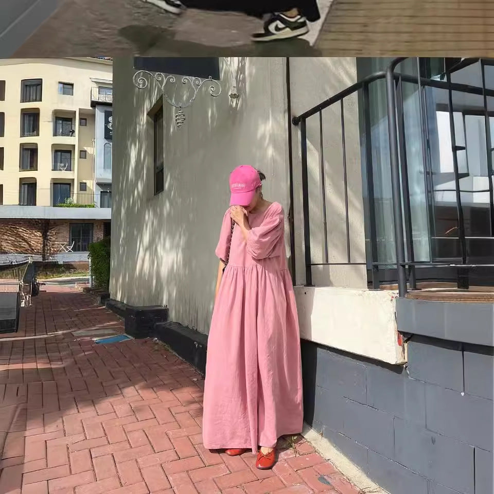 Damen Lässiges Maxi-Babydollkleid mit Puffärmeln und geraffter Taillenpartie Shop Nory