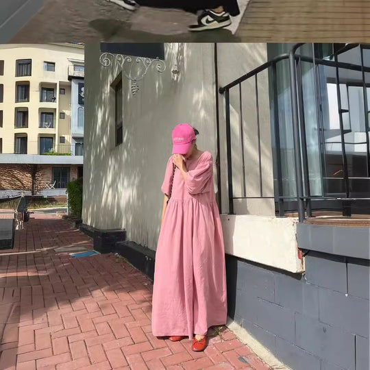 Damen Lässiges Maxi-Babydollkleid mit Puffärmeln und geraffter Taillenpartie Shop Nory