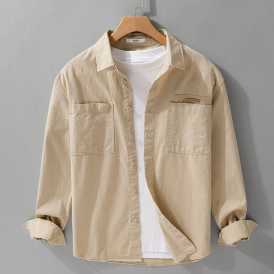Herren Leichtes Baumwoll‑Twill Overshirt mit Kentkragen, doppelten aufgesetzten Brusttaschen und Relaxed-Fit Shop Nory