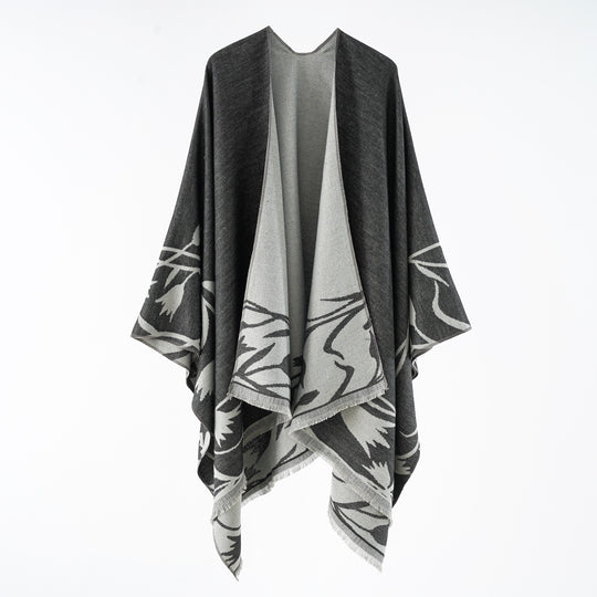 Damen Wendbarer Oversize-Capeponcho aus Wollmix mit floraler Jacquardwebung Shop Nory