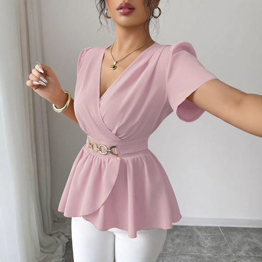 Damen Wickelbluse mit Taillen-Gürtel und asymmetrischem Volant Shop Nory