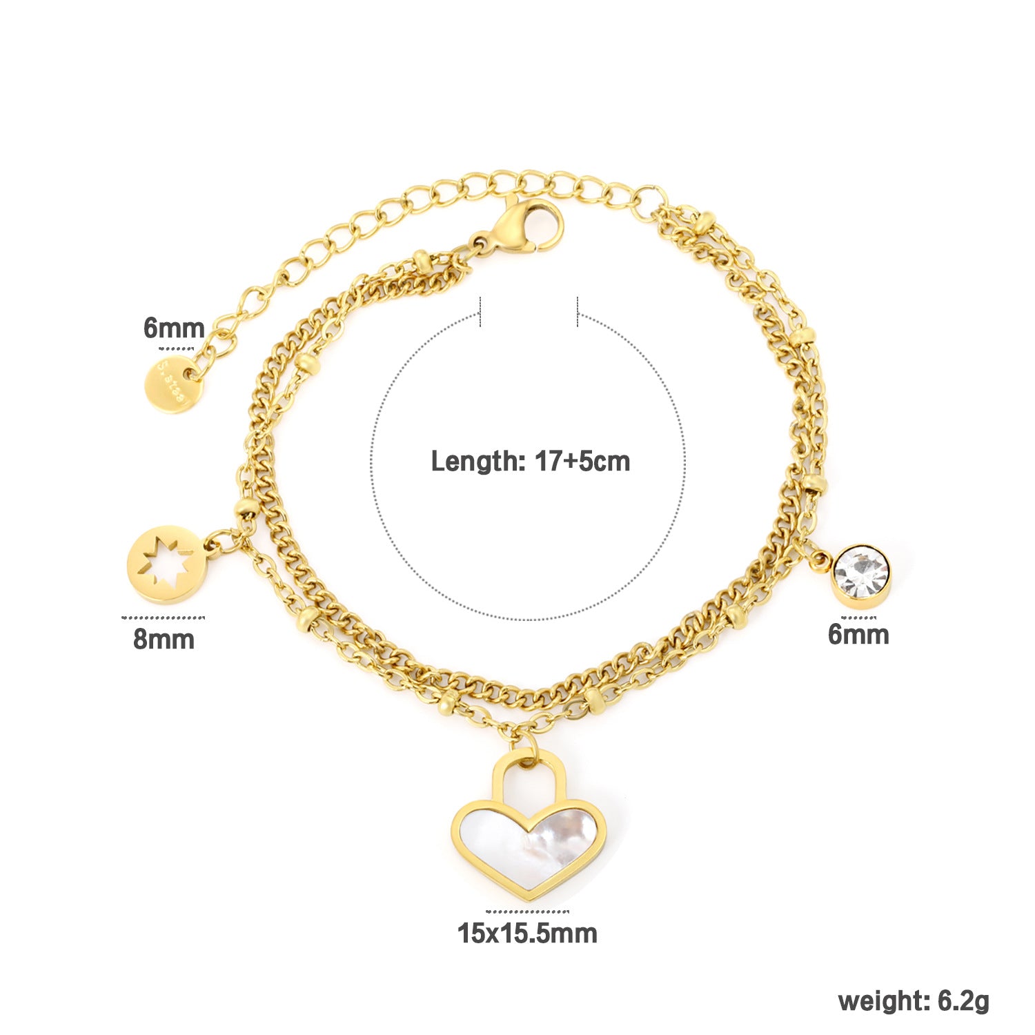 Damen Armband mit Herzen-Anhänger und funkelnden Kristallen Shop Nory