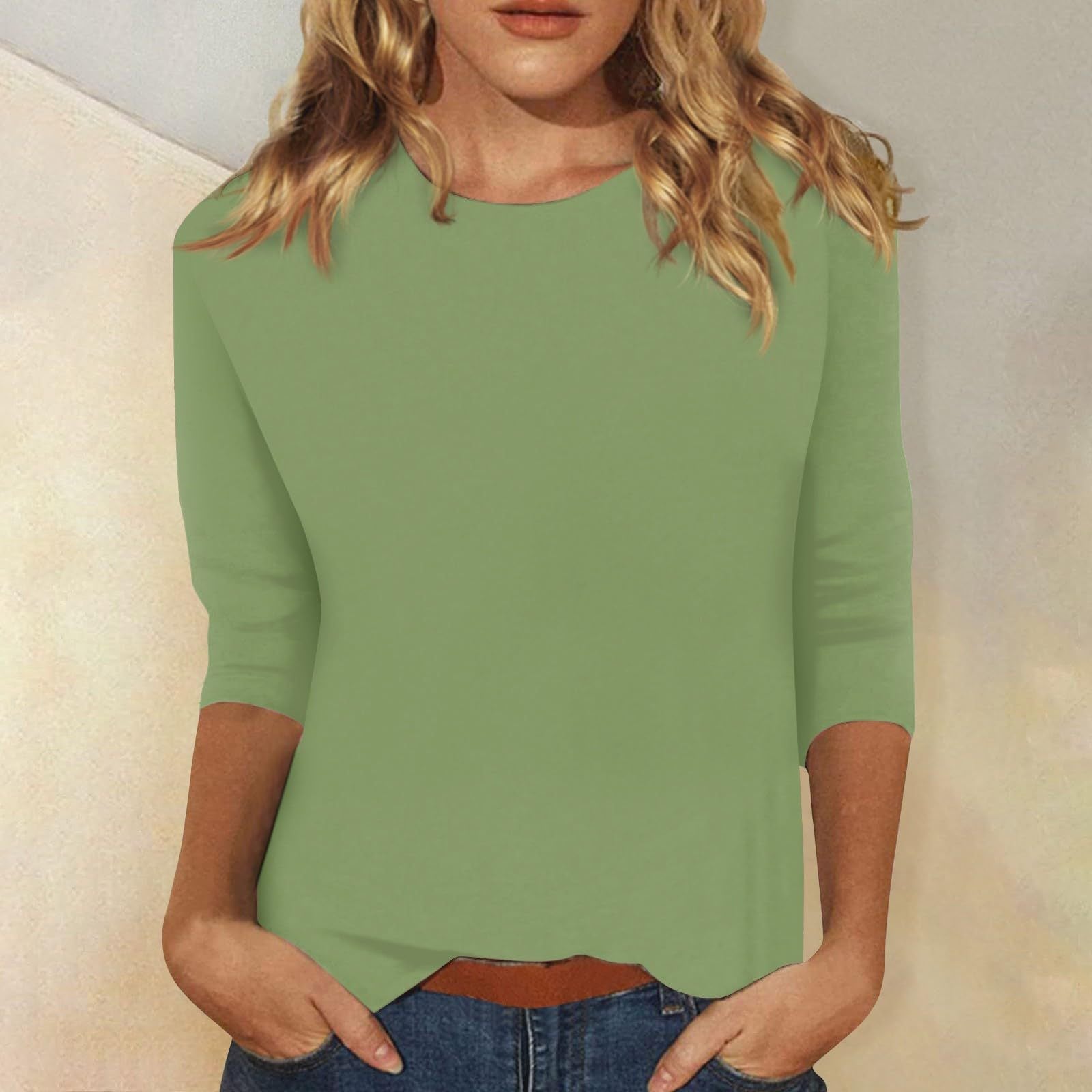 Damen Lockeres Baumwollshirt mit 3/4-Ärmeln
