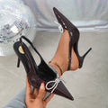 Damen Elegante Slingback High-Heel Pumps mit funkelndem Schmuckdetail