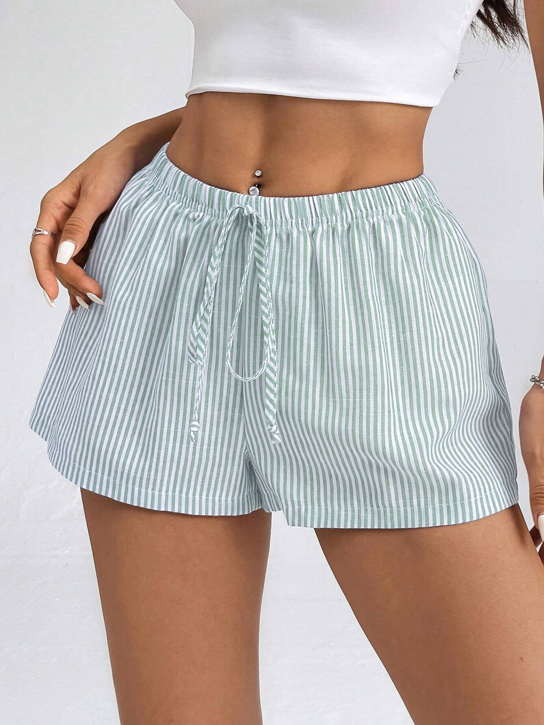 Damen gestreifte Freizeithose mit verstellbarem Kordelzug