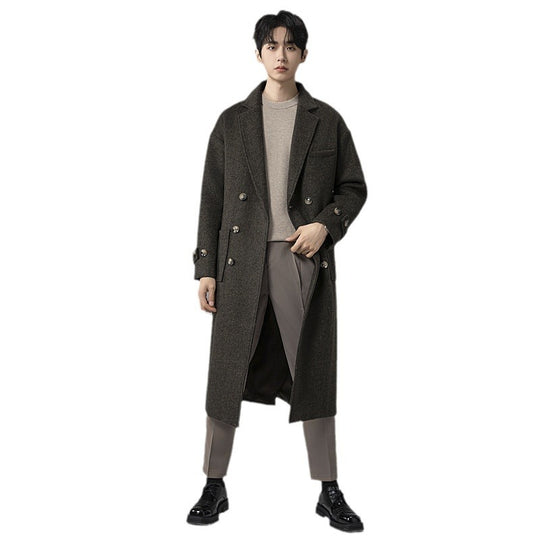 Herren Maxilanger Wollmix-Mantel im Tweed-Look mit Oversize-Schnitt, Doppelreihe und Bindegürtel Shop Nory