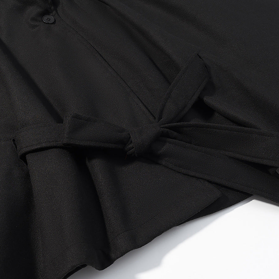 Damen Kurzcape mit Stehkragen, verdeckter Knopfleiste und Taillenbindegürtel Shop Nory