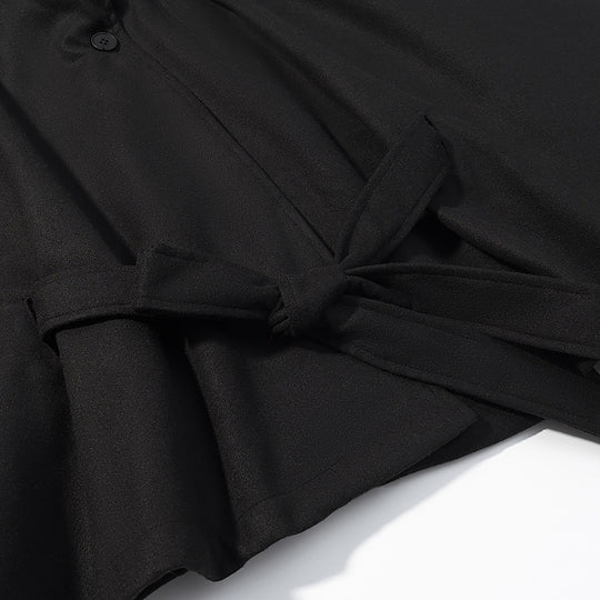 Damen Kurzcape mit Stehkragen, verdeckter Knopfleiste und Taillenbindegürtel Shop Nory