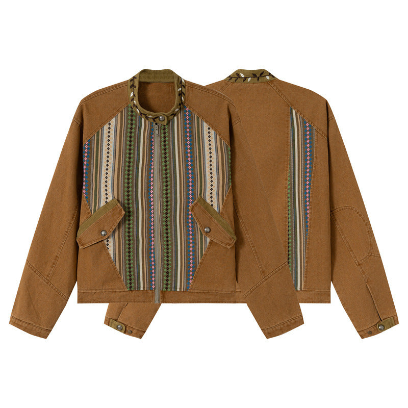 Damen Kurzer Canvas-Blouson mit gewebter Ethno‑Streifenfront und Pattentaschen Shop Nory