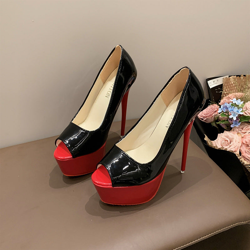Damen Offene Zehen Plateau‑Stiletto mit hohem Absatz und Lackfinish Shop Nory