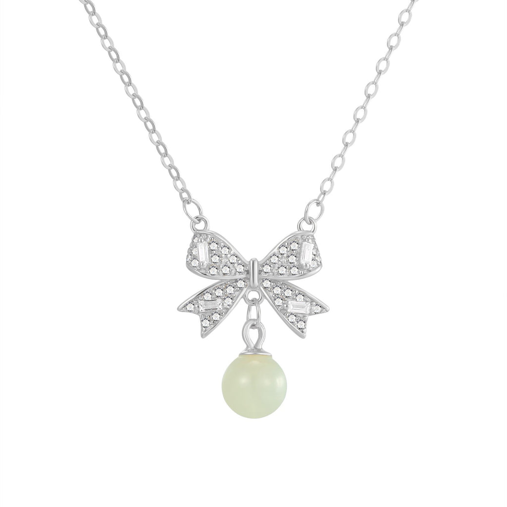 Damen Halskette mit kunstvollem Schleifenanhänger und eleganter Perle Shop Nory